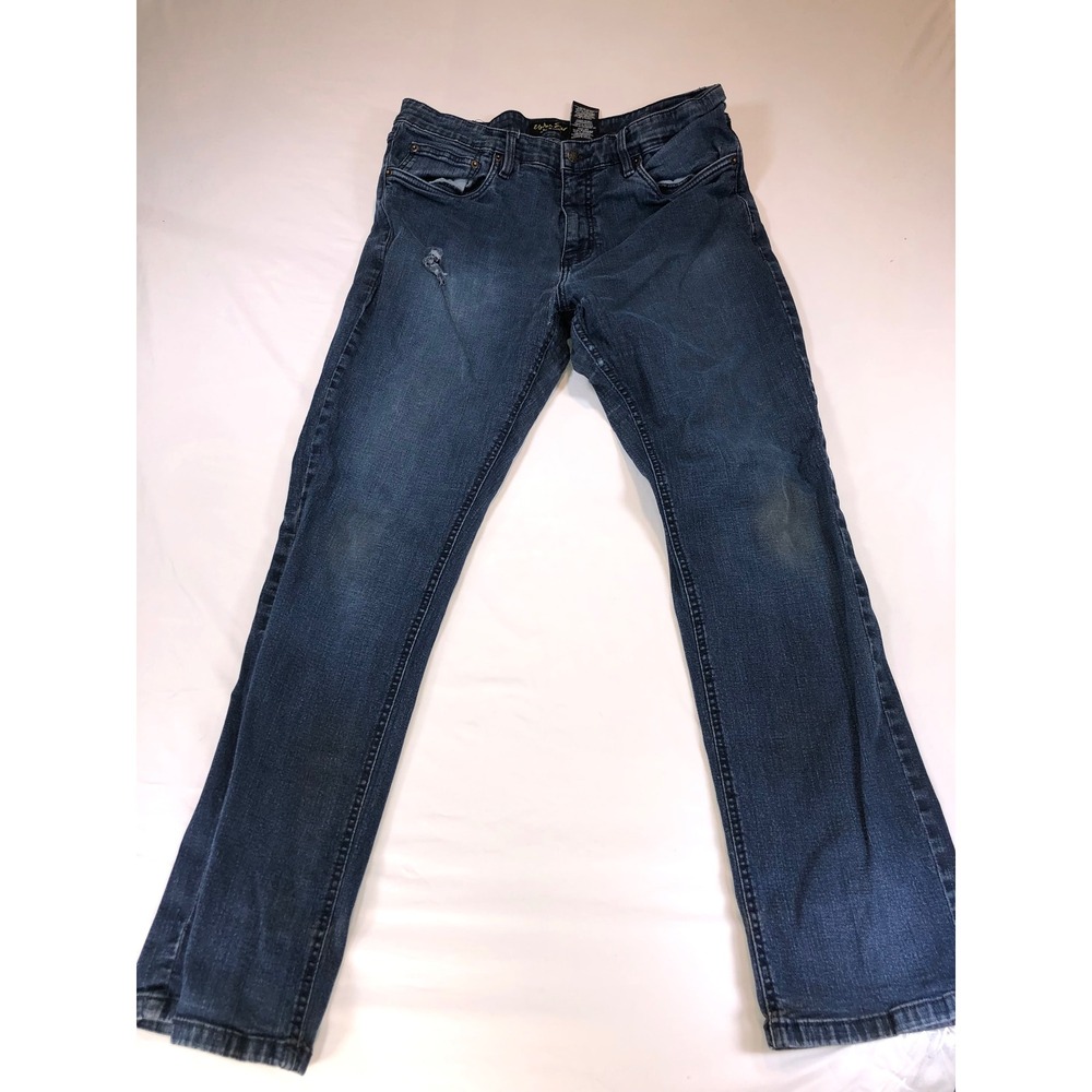 Urban Star Mens Straight Leg Jeans Dark Wash Blue Denim 36x32 Distressed